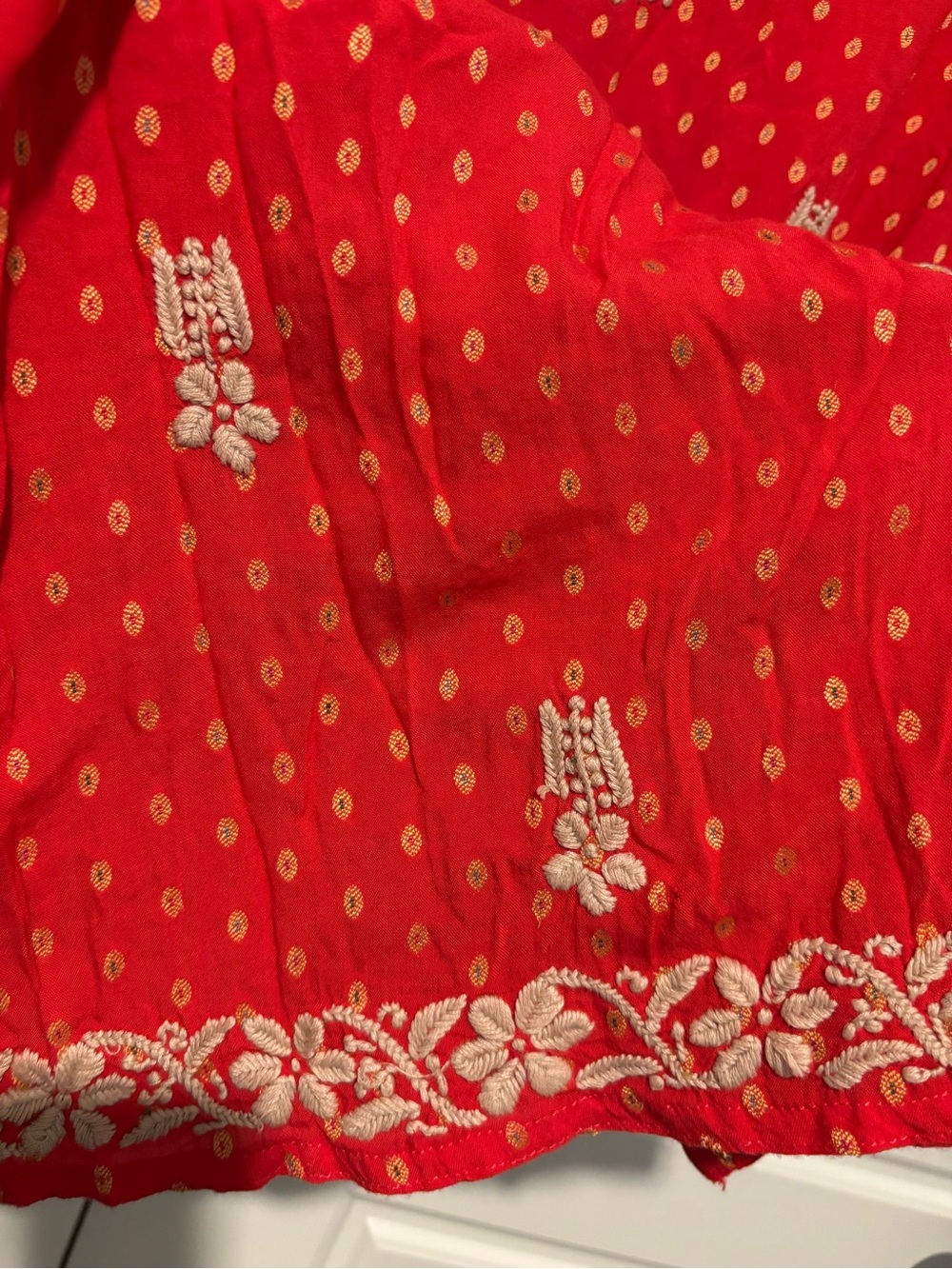 Johnny Was Type Red Tunic Top with Cream Floral Embroidery - Picture 10 of 11